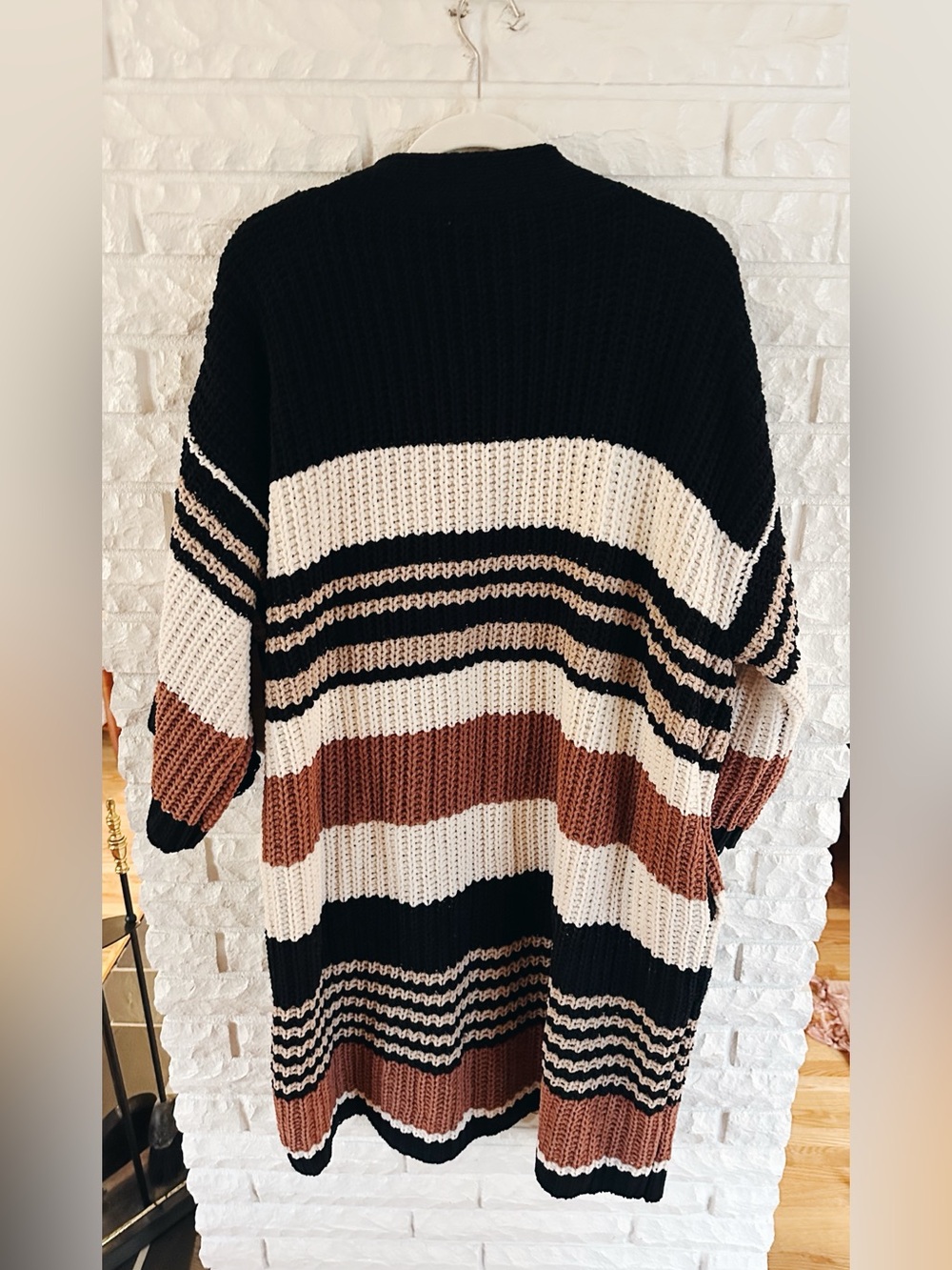 By Together Open-Front Striped Cardigan Sweater - Black, Cream & Brown - Picture 4 of 5